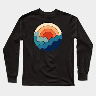 Retro 80s Art Sunrise Over The Ocean Waves II Long Sleeve T-Shirt